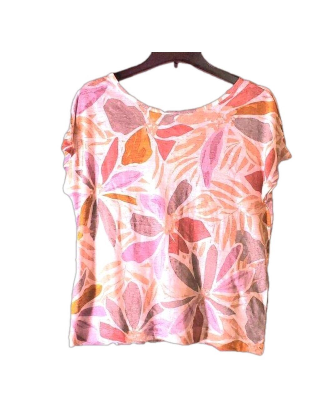 Nicole Miller 100% Linen Floral Top Spring and Summer with Buttons Down the Back